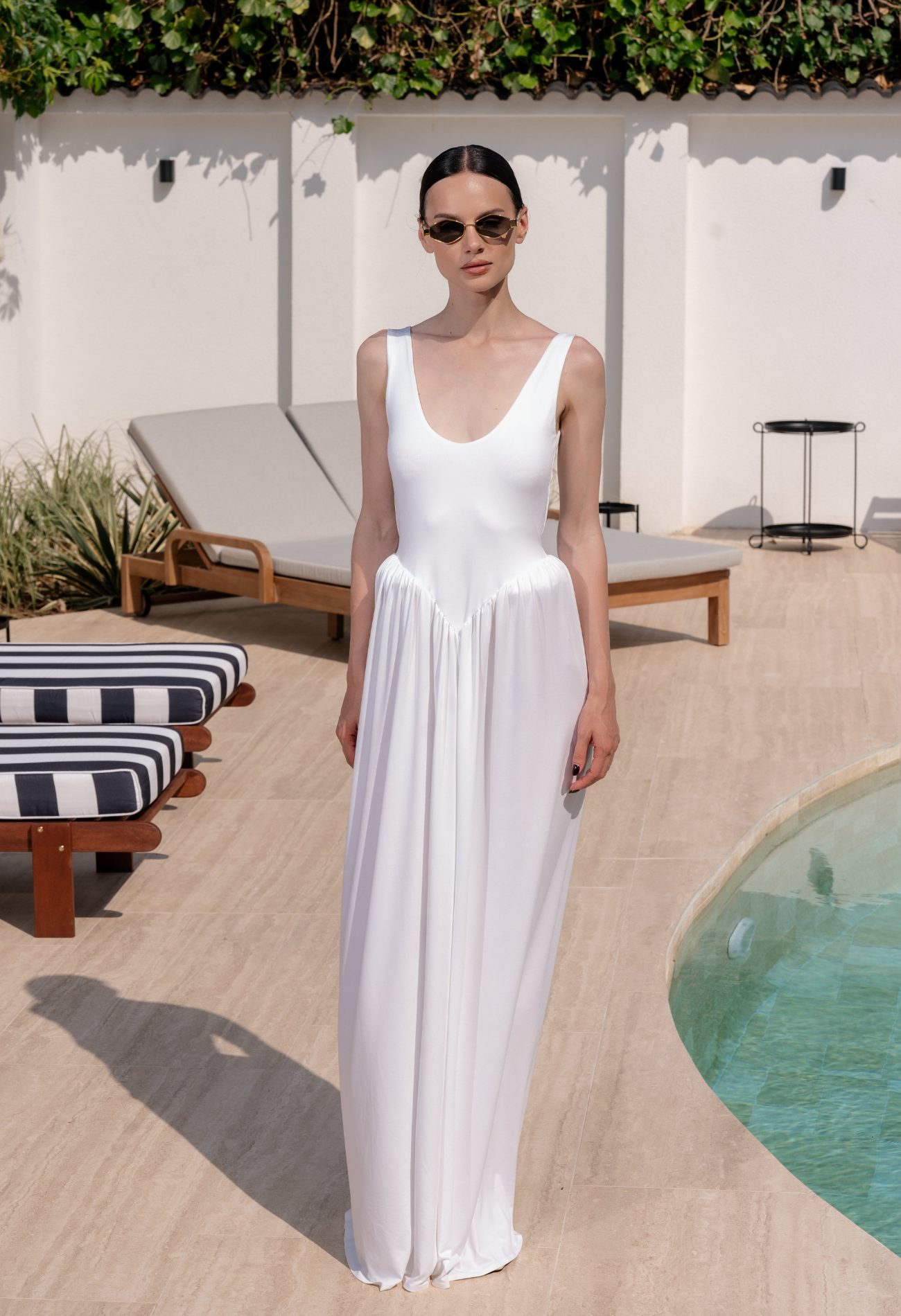 White Dress with Structured Hip Accents – S E D U Z White Dress with Structured Hip Accents – S E D U Z
