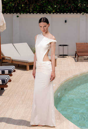 White Asymmetrical Cutout Maxi Dress