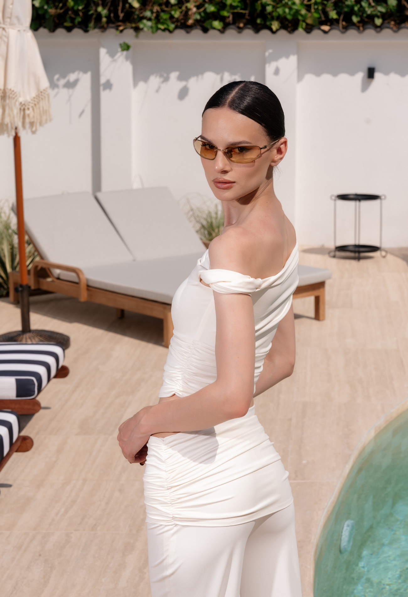 White Asymmetrical Drape Crop Top