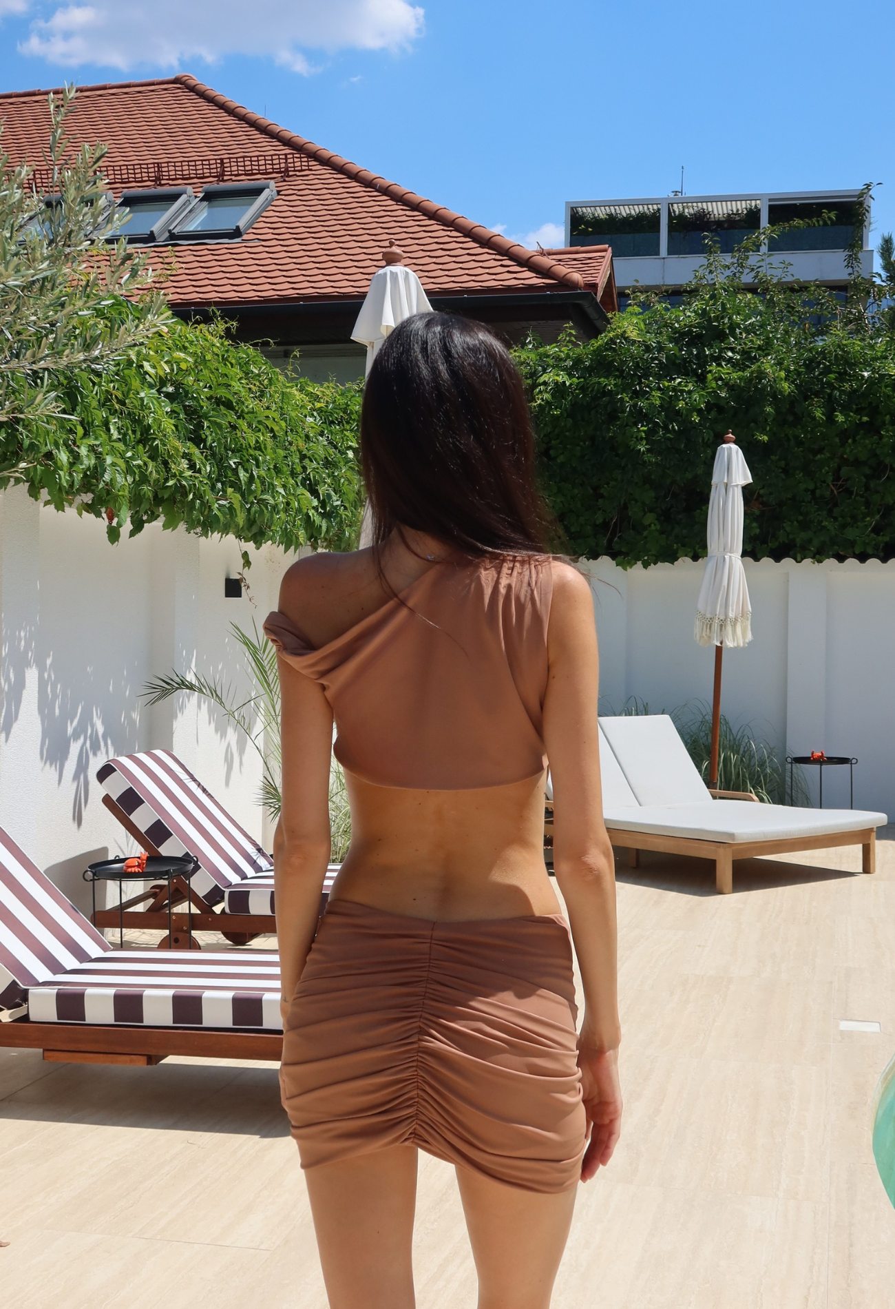 Mocha Asymmetrical Cutout Mini Dress