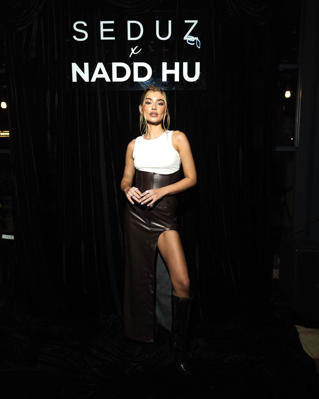 The Cut-Out Maxi Skirt in Brown Vegan Skin