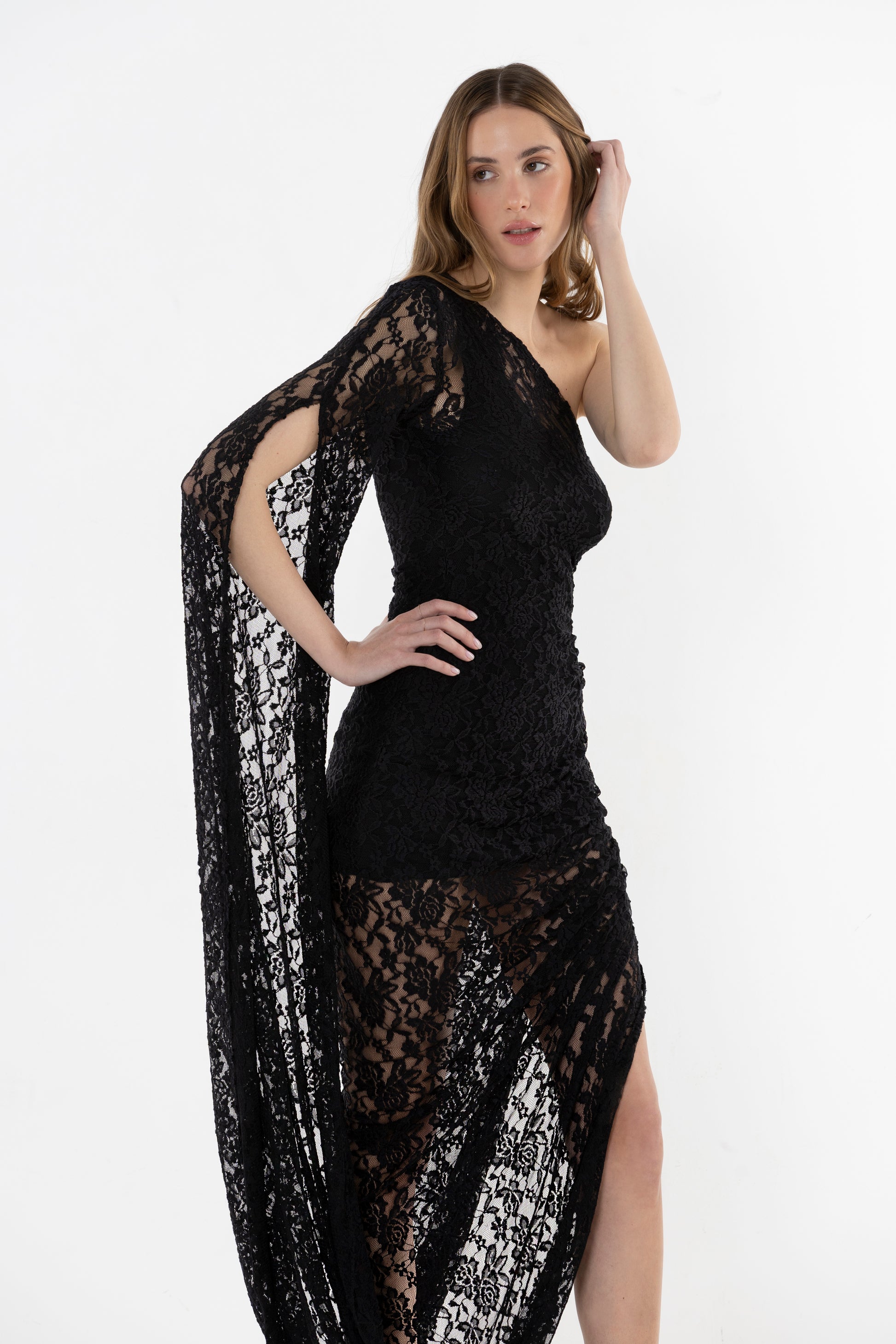 Noire Asymmetric Sleeve With Lace