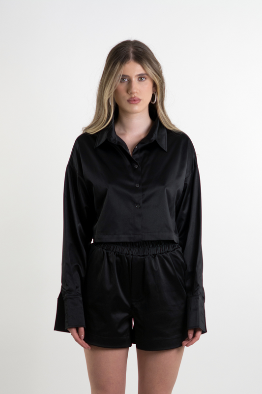 Black Oversized Cropped Shirt