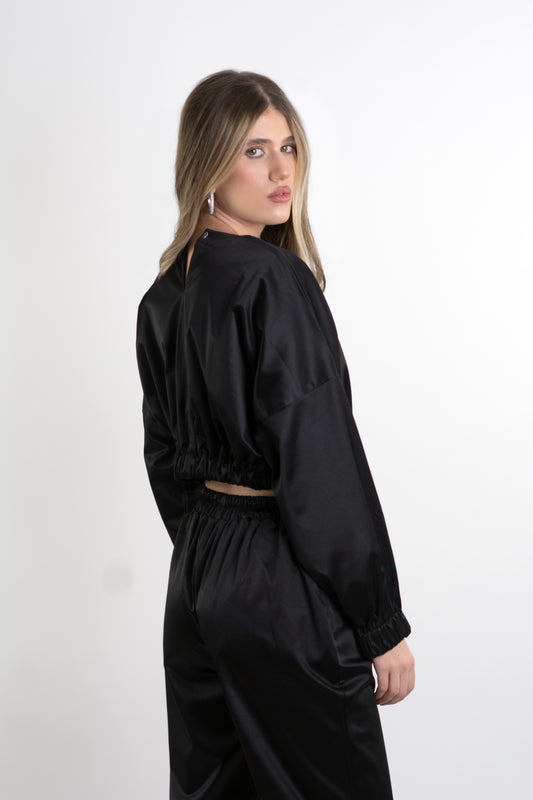 Black Long Sleeve Cropped Top