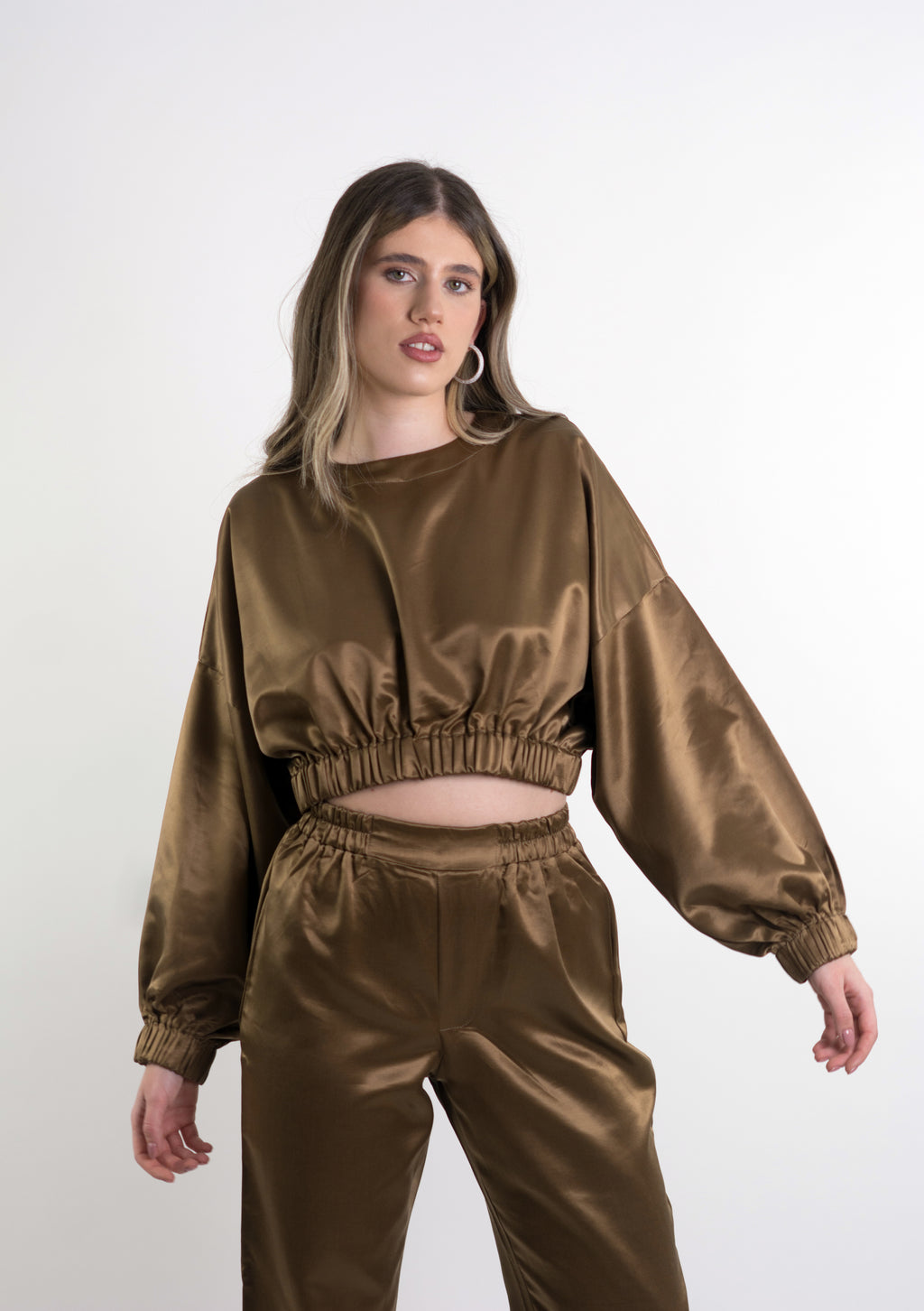 Golden Brown Long Sleeve Cropped Top