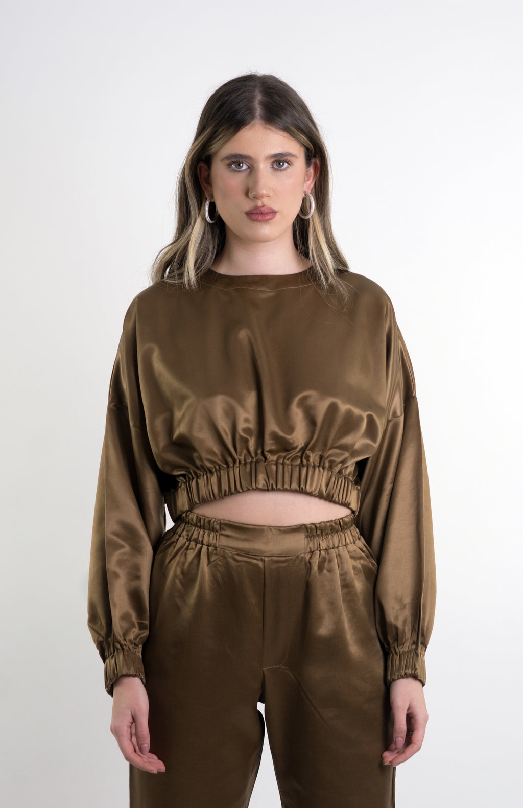 Golden Brown Long Sleeve Cropped Top