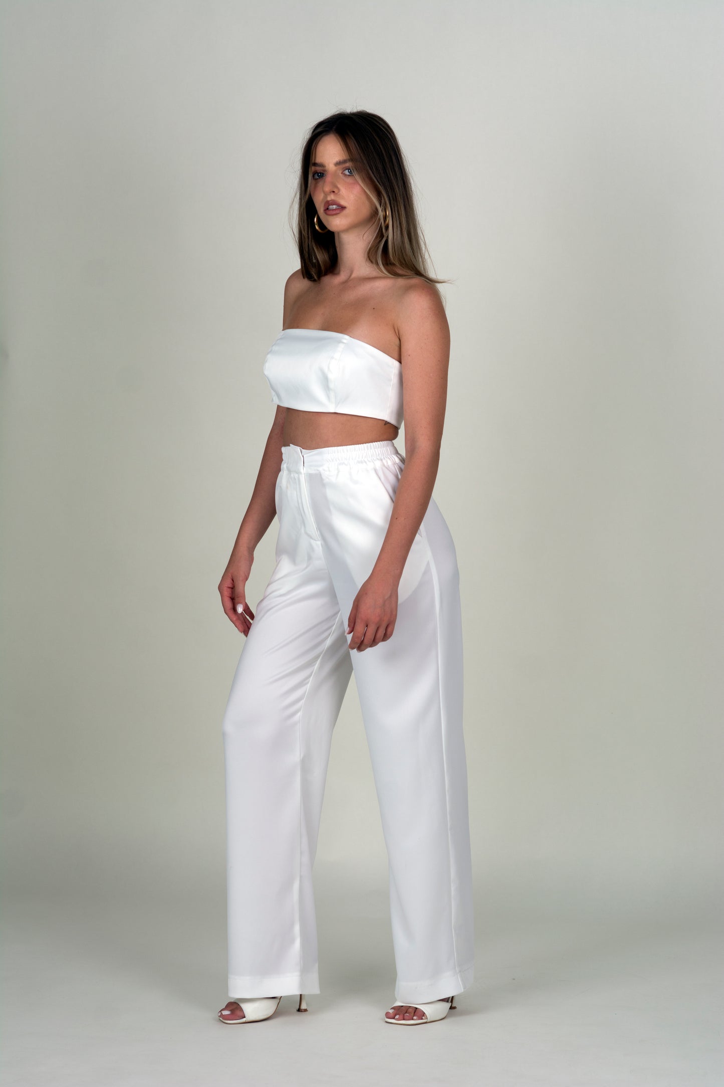 "ISABEL" WHITE SATIN TROUSERS