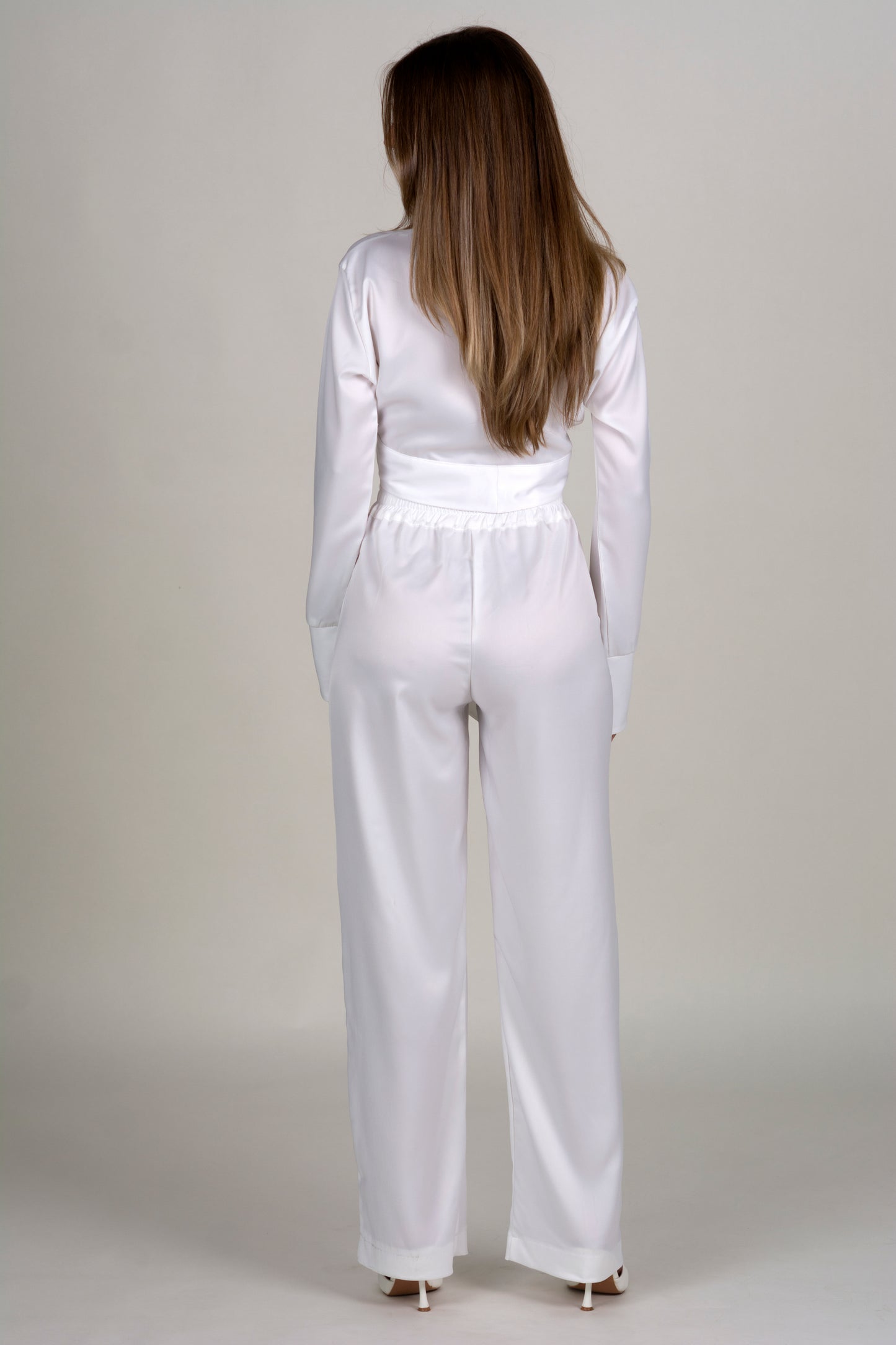 "ISABEL" WHITE SATIN TROUSERS